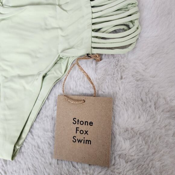 NEW Stone Fox Swim Simone Bikini Swim Bottoms in Aloe Wash Light Green - Picture 8 of 13